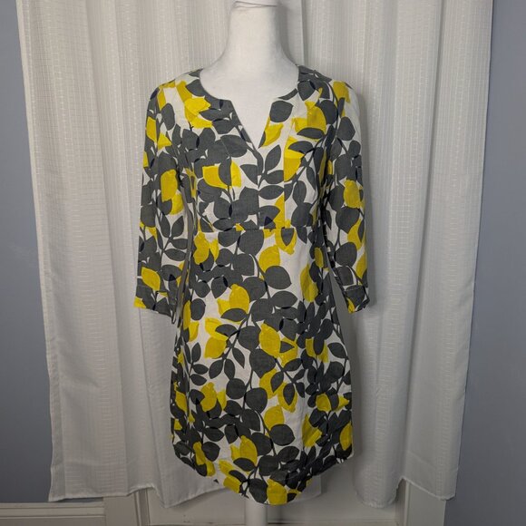 Boden 100% Linen Dress, Gray with Lemon Motif, Size 6R - Picture 1 of 7